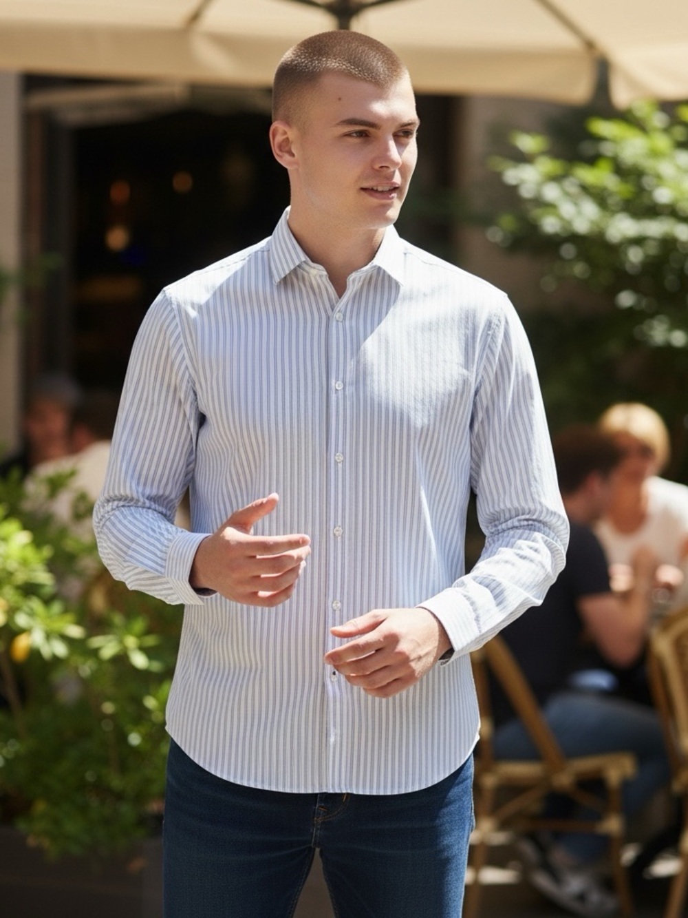 Ermenegildo Zegna 100 Fili White Stripe Long Sleeve Button Down Shirt Large